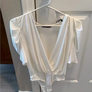 White Deep V-Neck Bodysuit Top - Women's